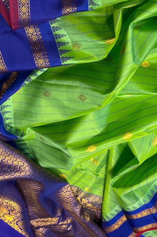 Exquisite Green Gadwal Silk Saree with Temple Border