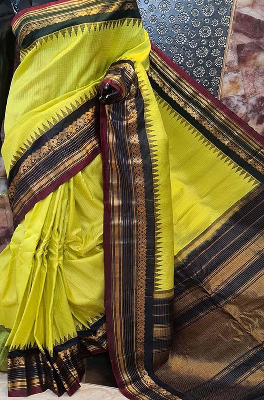 Yellow Handloom Gadwal Pure Silk Saree - Luxurion World
