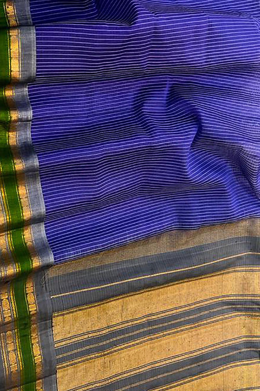 Blue Gadwal Handloom Sico Saree ( Silk Cotton )