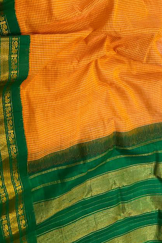 Yellow Gadwal Handloom Sico Saree ( Silk Cotton ) - Luxurion World