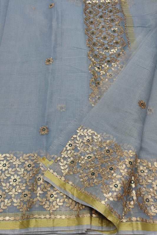 Grey Gota Patti Work Kota Doria Saree - Luxurion World