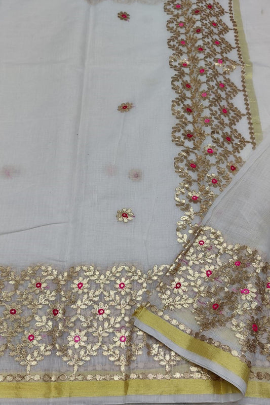 Off White Gota Patti Work Kota Doria Saree - Luxurion World