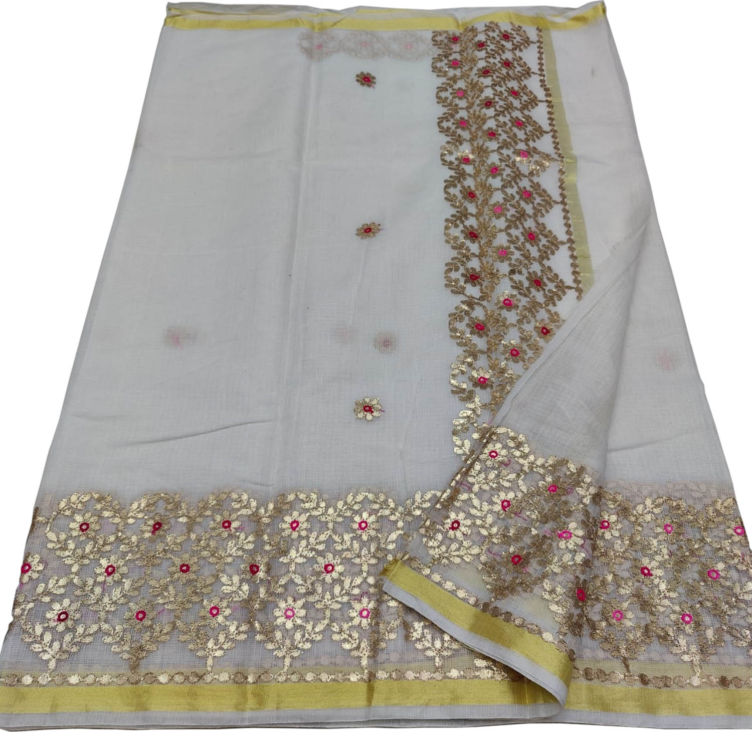 Off White Gota Patti Work Kota Doria Saree - Luxurion World
