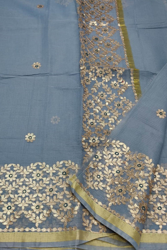 Grey Gota Patti Work Kota Doria Saree - Luxurion World
