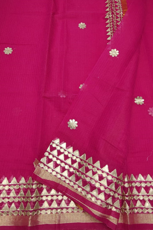 Pink Gota Patti Work Kota Doria Saree - Luxurion World