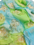 Chic Cut Dana Work Saree in Blue and Green Pearl Chiffon - Ethnic Elegance - Luxurion World