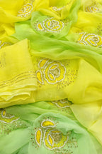 Yellow and Green Pearl Chiffon Saree - Cut Dana Work Ethnic Wear - Luxurion World