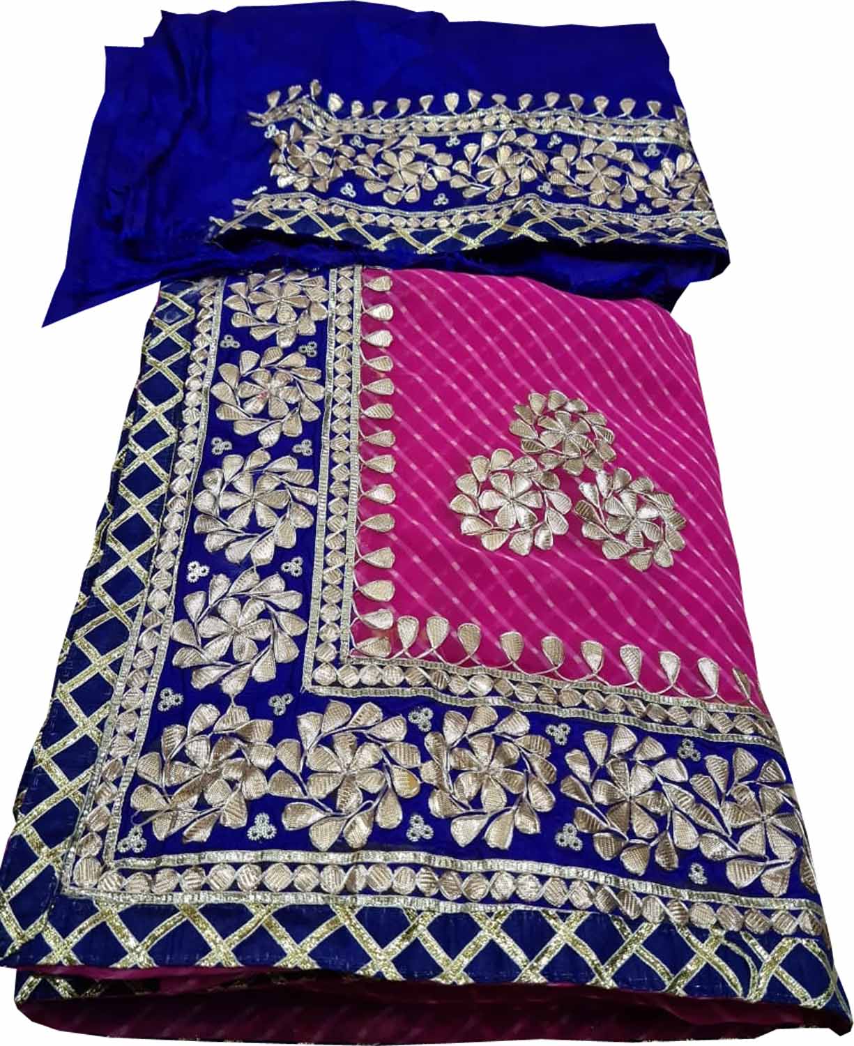 Stunning Pink and Blue Gota Patti Georgette Saree for Elegant Occasions - Luxurion World