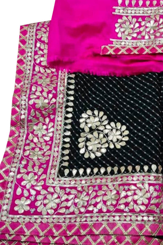 Stunning Black and Pink Gota Patti Georgette Saree - Perfect for Any Occasion! - Luxurion World