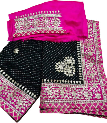 Stunning Black and Pink Gota Patti Georgette Saree - Perfect for Any Occasion! - Luxurion World