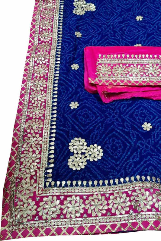 Stunning Blue and Pink Gota Patti Georgette Saree for Elegant Occasions - Luxurion World