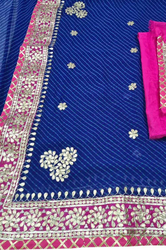 Stunning Blue and Pink Gota Patti Georgette Saree for Elegant Occasions