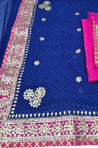 Stunning Blue and Pink Gota Patti Georgette Saree for Elegant Occasions - Luxurion World