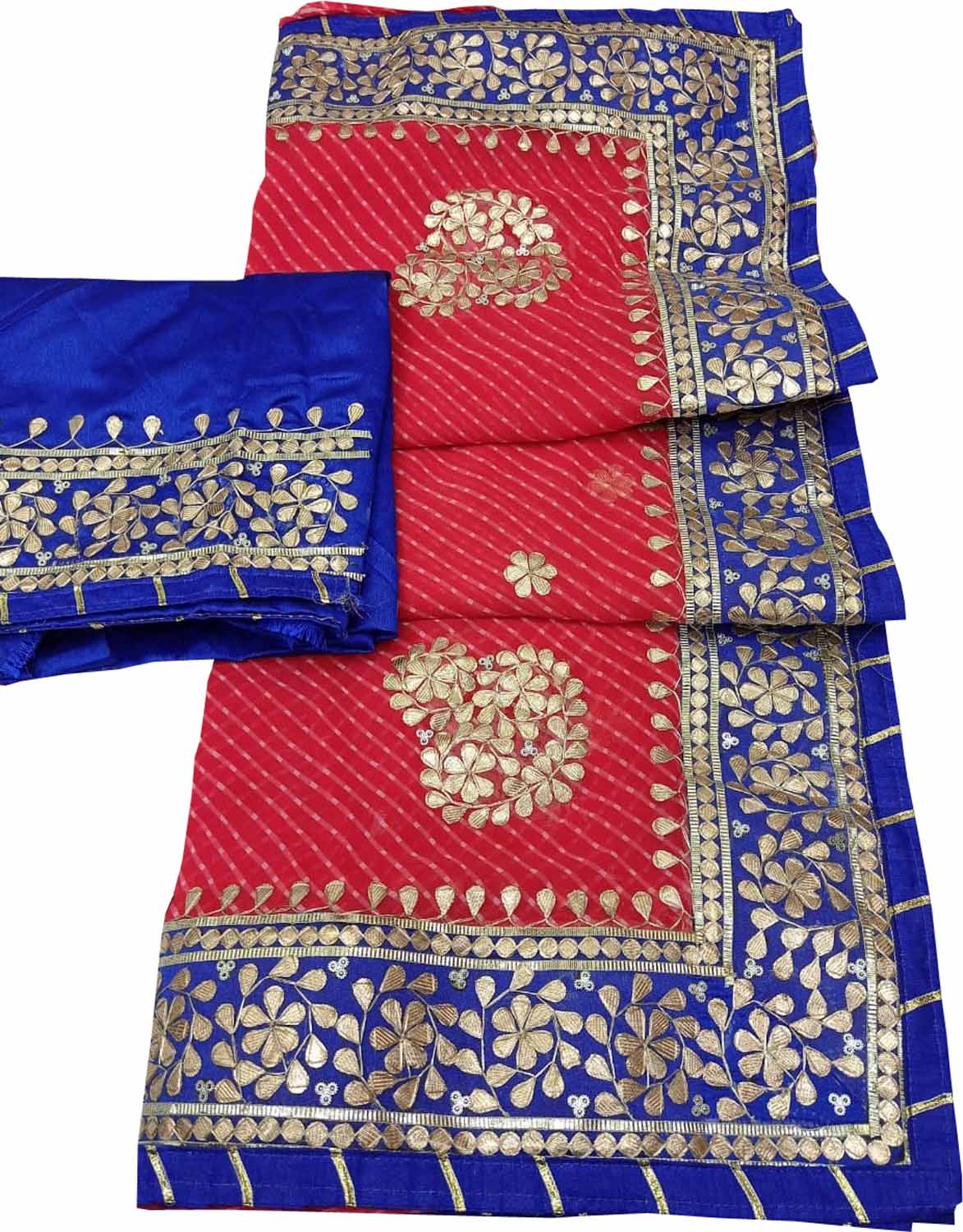Stunning Red and Blue Gota Patti Georgette Saree for Elegant Occasions - Luxurion World