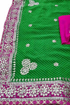 Stunning Green and Pink Gota Patti Georgette Saree for Elegant Occasions - Luxurion World