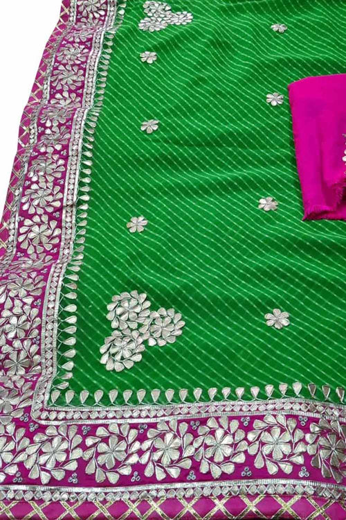 Stunning Green and Pink Gota Patti Georgette Saree for Elegant Occasions - Luxurion World