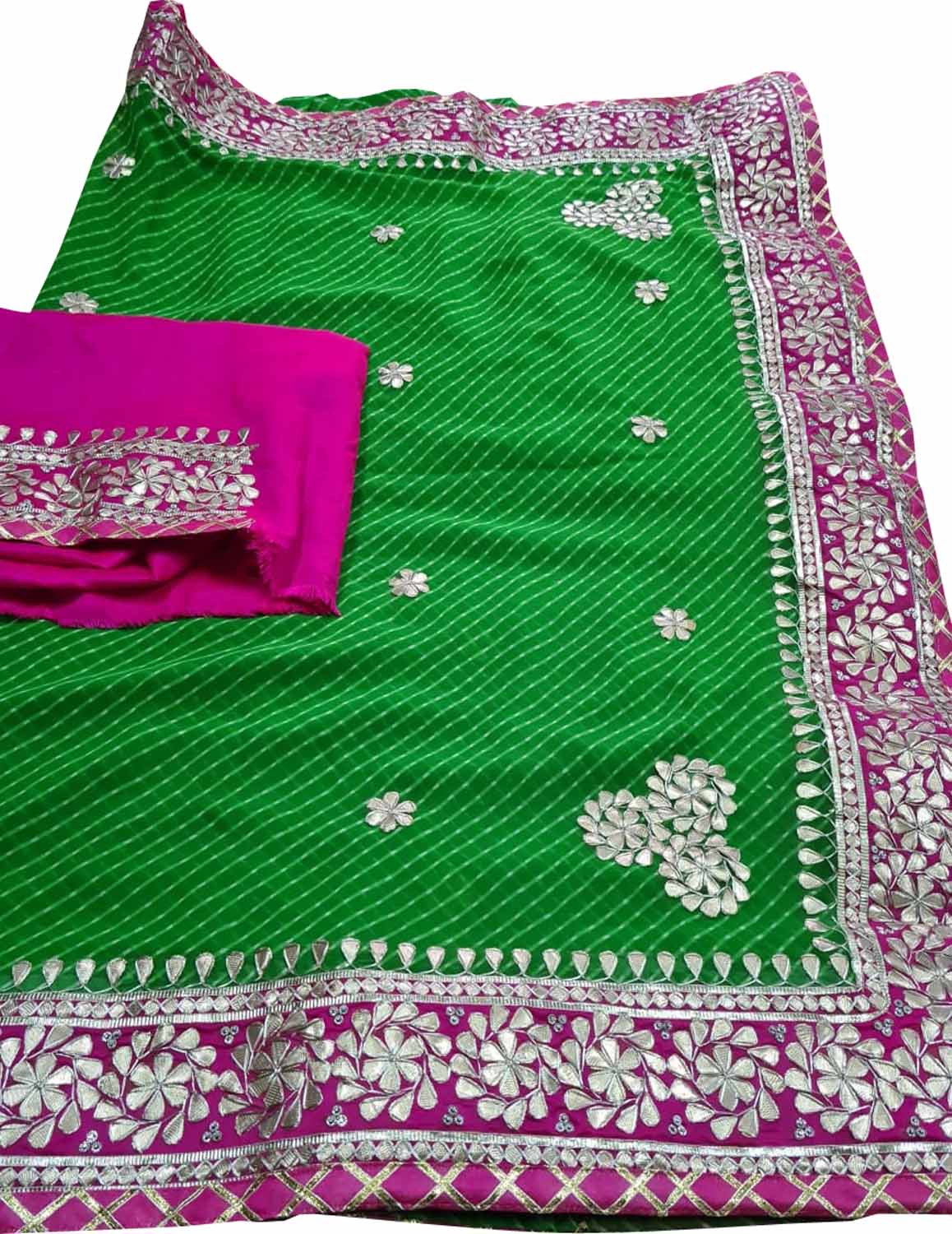 Stunning Green and Pink Gota Patti Georgette Saree for Elegant Occasions - Luxurion World