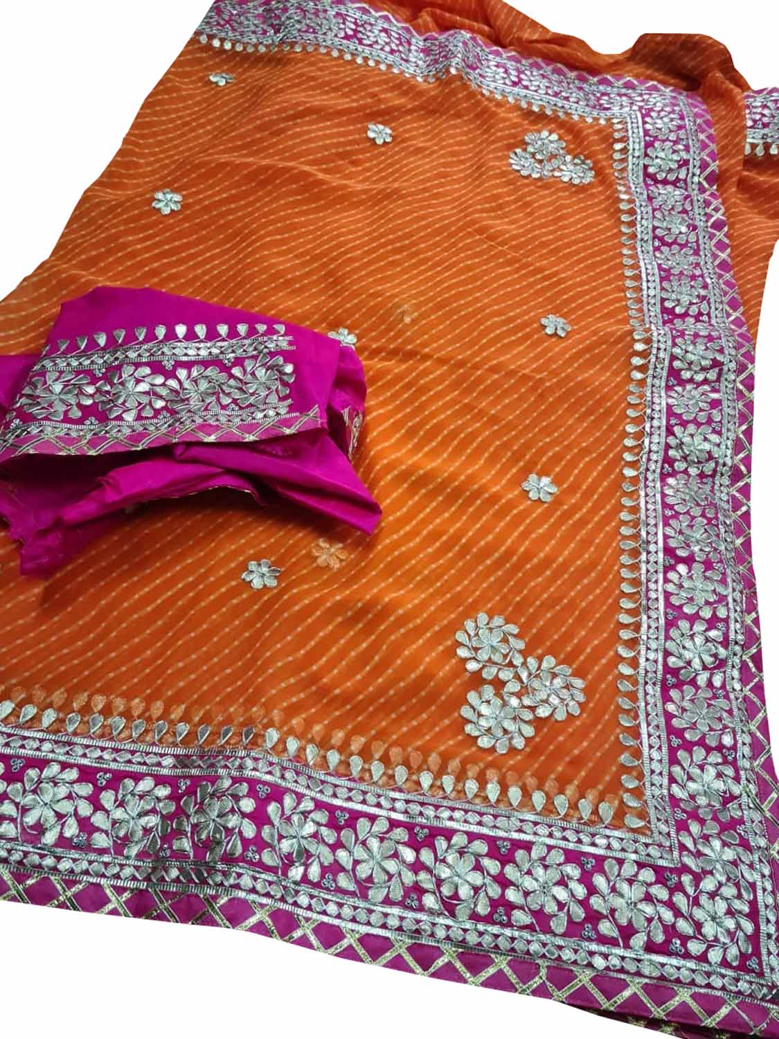 Stunning Orange and Pink Gota Patti Georgette Saree for a Vibrant Look - Luxurion World