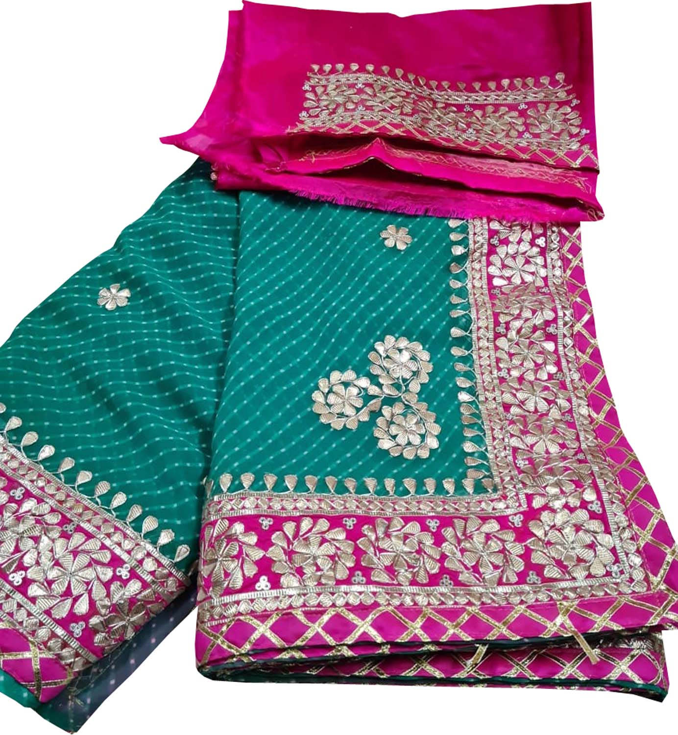 Stunning Green and Pink Gota Patti Georgette Saree for Elegant Occasions - Luxurion World