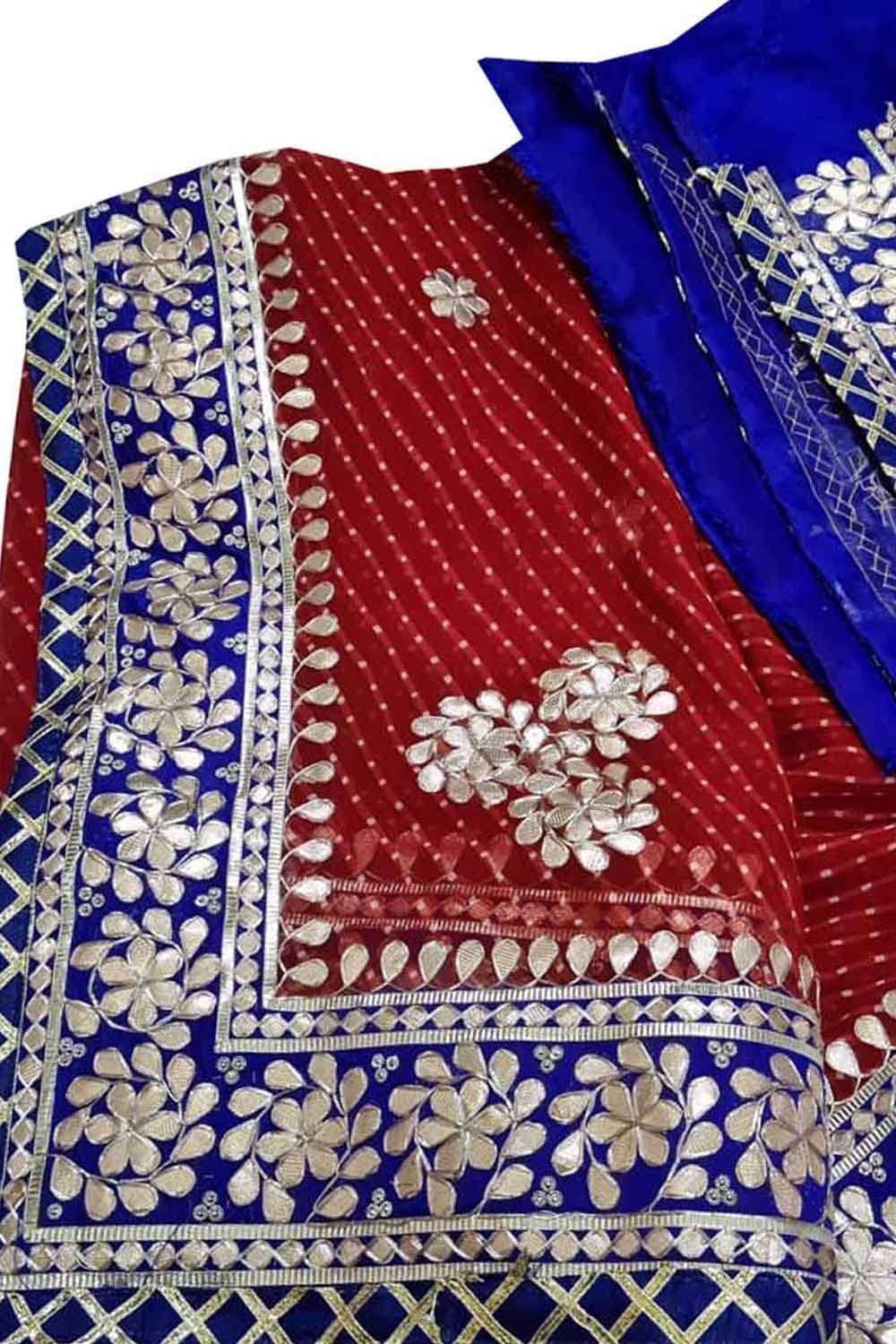 Stunning Red and Blue Gota Patti Georgette Saree for Elegant Occasions - Luxurion World