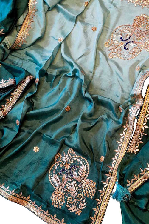 Green Gota Patti Uppada Silk Shaded Saree - Luxurion World