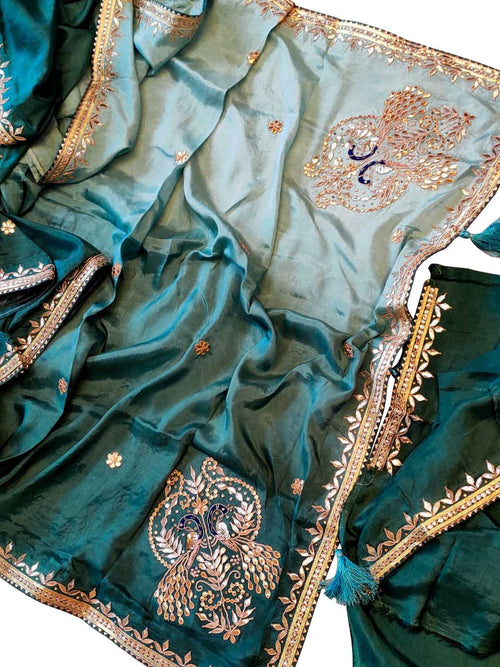 Green Gota Patti Uppada Silk Shaded Saree - Luxurion World