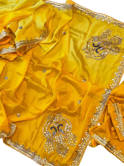 Yellow Gota Patti Uppada Silk Shaded Saree - Luxurion World