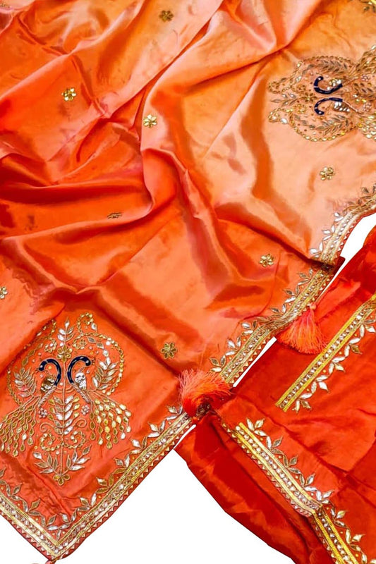 Orange Gota Patti Uppada Silk Shaded Saree - Luxurion World