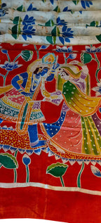 Off White Batik Hand Painted Pichhwai Mulberry Silk Floral Design Saree - Luxurion World