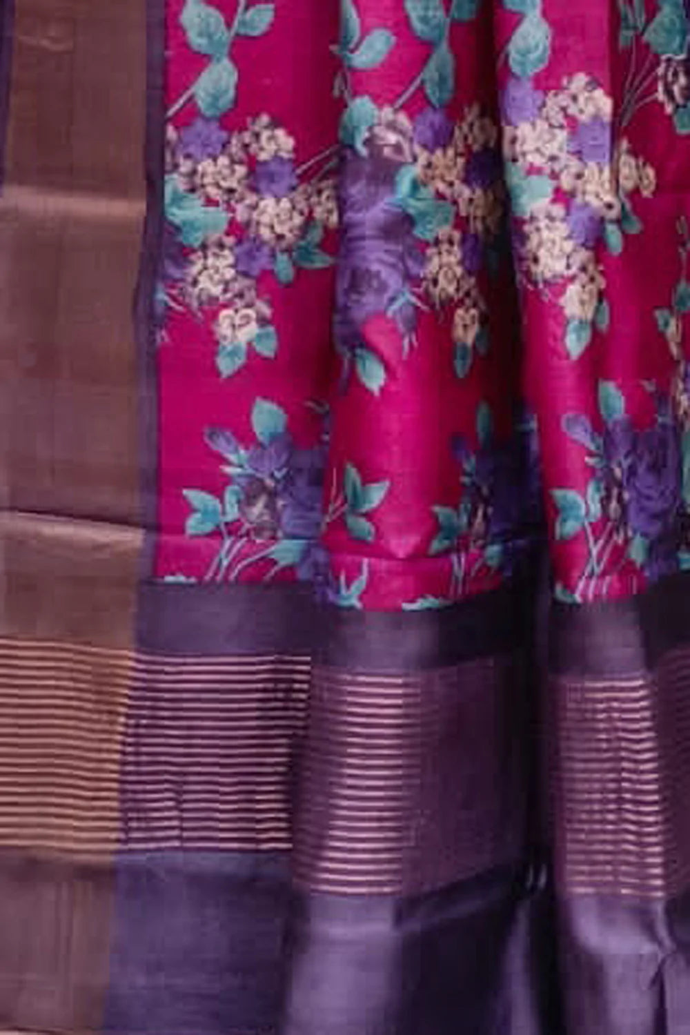 Pink Hand Block Printed Tussar Silk Saree - Luxurion World