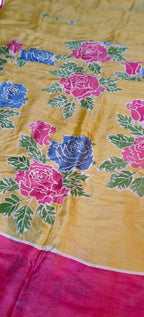 Yellow Batik Hand Painted Mulberry Silk Saree - Luxurion World