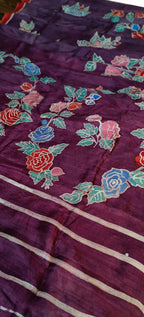 Purple Batik Hand Painted Mulberry Silk Saree - Luxurion World