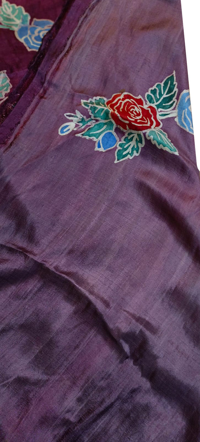 Purple Batik Hand Painted Mulberry Silk Saree - Luxurion World