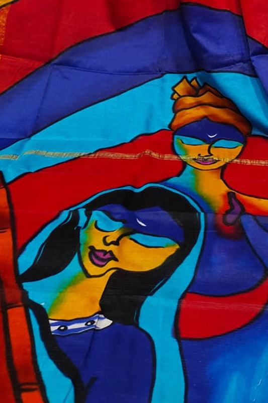 Multicolor Hand Painted Chanderi Silk Saree - Luxurion World