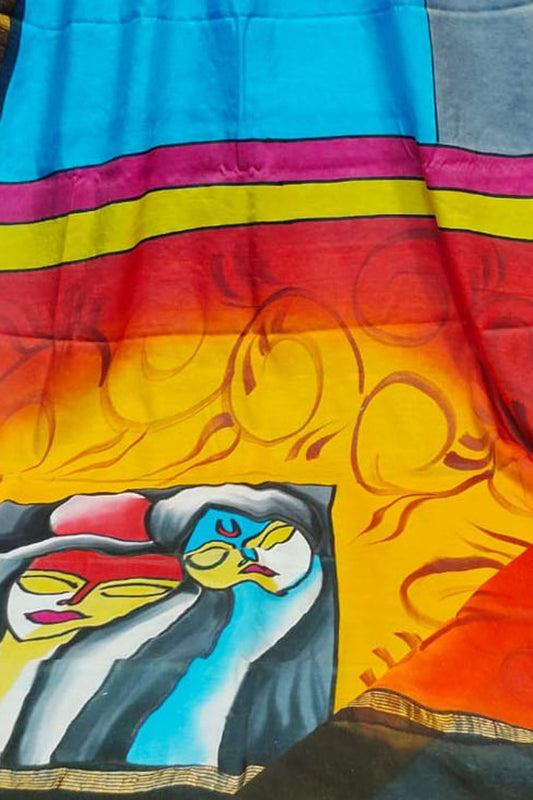 Blue Hand Painted Chanderi Silk Saree - Luxurion World