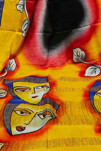 Multicolor Hand Painted Chanderi Silk Saree - Luxurion World
