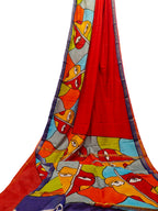 Red Hand Painted Chanderi Silk Saree - Luxurion World