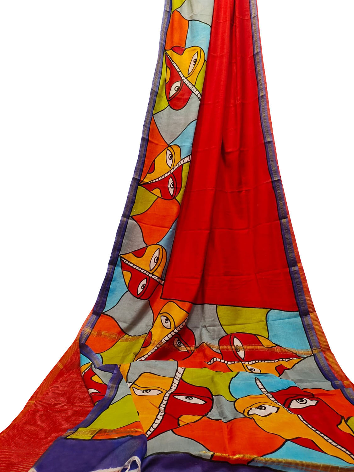 Red Hand Painted Chanderi Silk Saree - Luxurion World