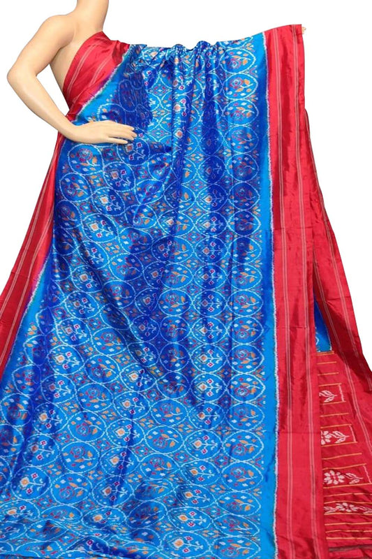 Blue Handloom Ikat Pure Silk Saree