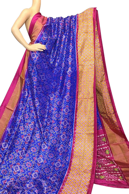 Blue Handloom Ikat Pure Silk Saree - Luxurion World