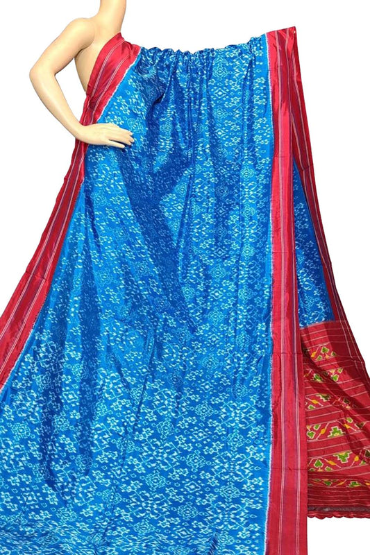 Blue Handloom Ikat Pure Silk Saree - Luxurion World