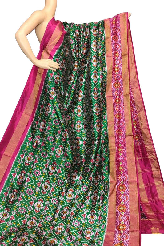 Green Handloom Ikat Pure Silk Saree - Luxurion World