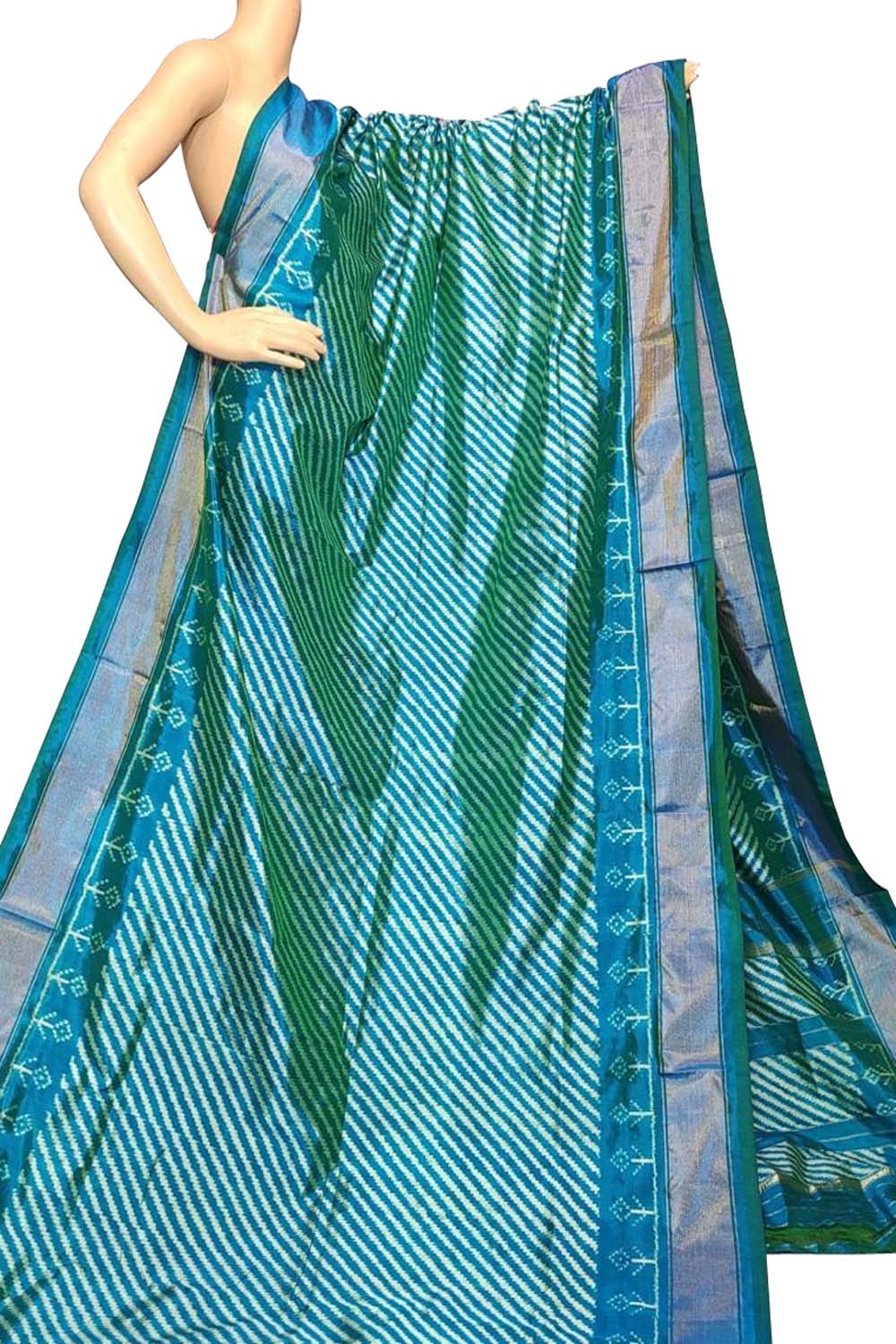Green Handloom Ikat Pure Silk Saree