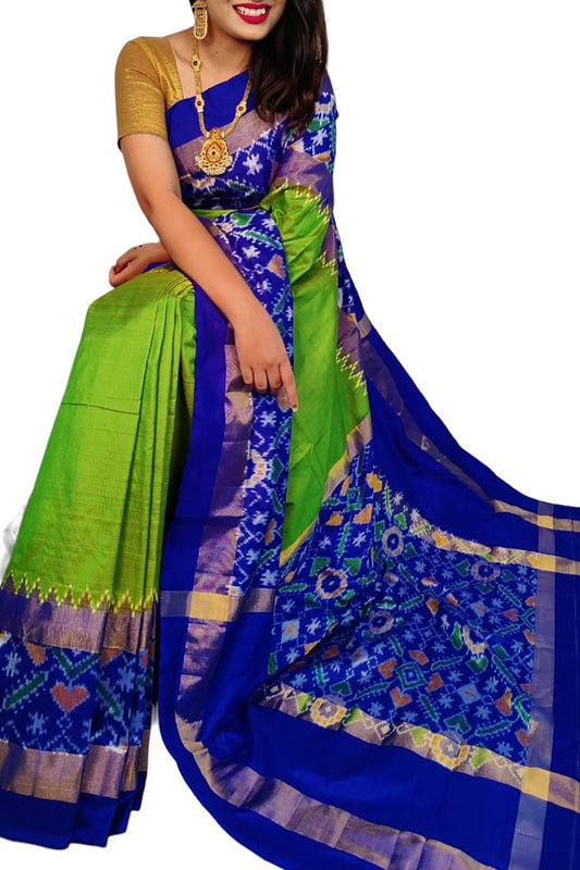 Green Ikat Handloom Pure Silk Saree - Luxurion World