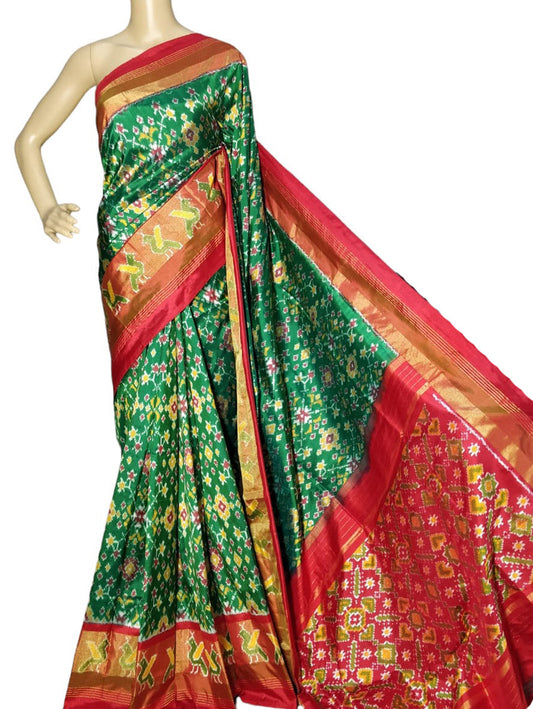 Green Handloom Ikat Pure Silk Saree - Luxurion World