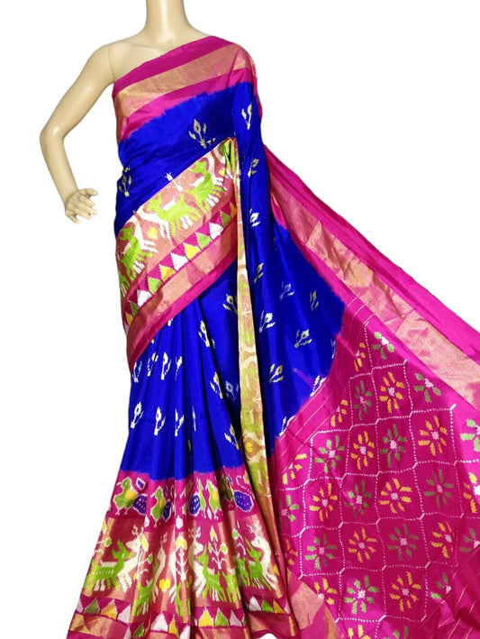 Blue Handloom Ikat Pure Silk Saree - Luxurion World