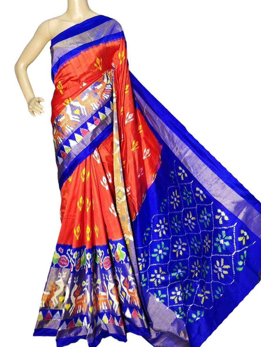 Red Handloom Ikat Pure Silk Saree - Luxurion World