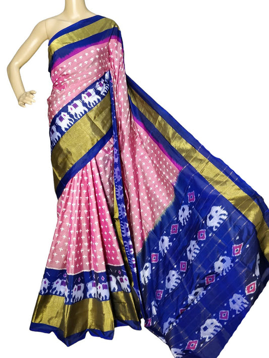 Pink Handloom Ikat Pure Silk Saree - Luxurion World
