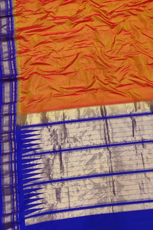 Orange Ilkal Handloom Pure Silk Saree - Luxurion World