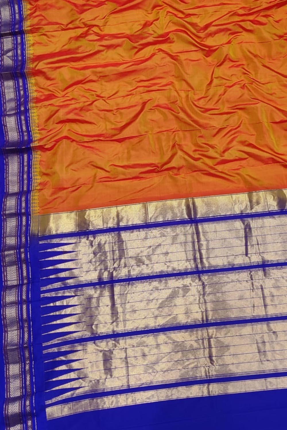 Orange Ilkal Handloom Pure Silk Saree - Luxurion World
